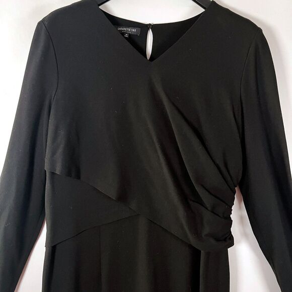 Lafayette 148 Midi Dress Black Size‎ 14 Black Ruched Classic Neutral Capsule - Picture 2 of 10